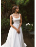 Scoop Neck Ivory Satin Simple Wedding Dress